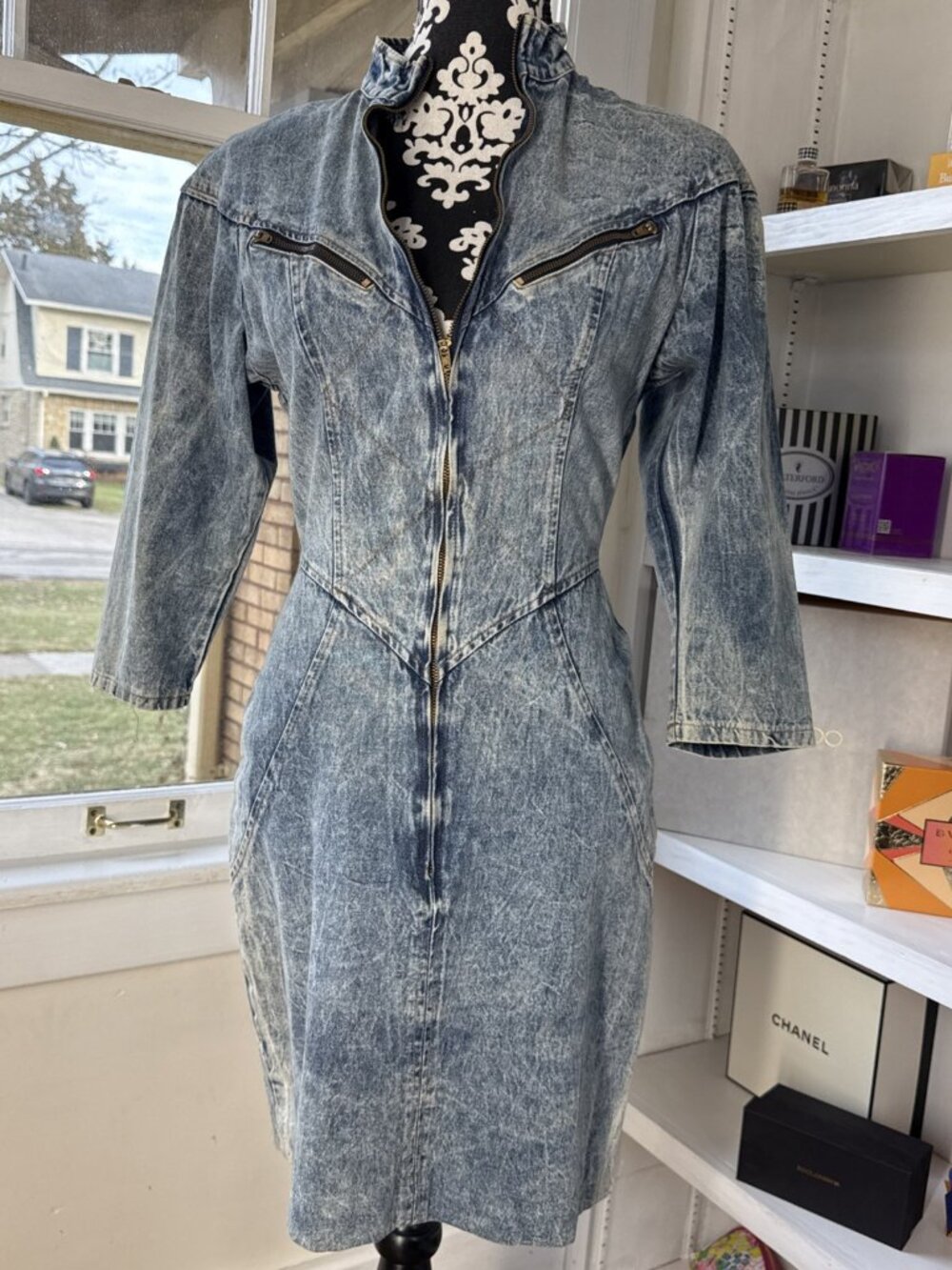 Vintage Timely Trends 80s Acid-Washed Denim Jean Dress 7 Well-made Knee length